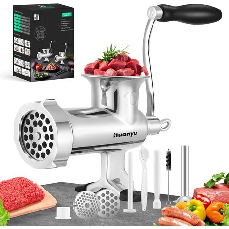 Stainless Steel Manual Meat Grinder - Sausage Machine and Vegetable Cutter - Dishwasher Safe - Size 10 (1/5)