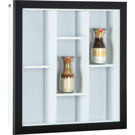 Dmora Wandbücherregal mit Staufächern, aus schwarzem und weißem Laminat, 67x13,7x67 cm