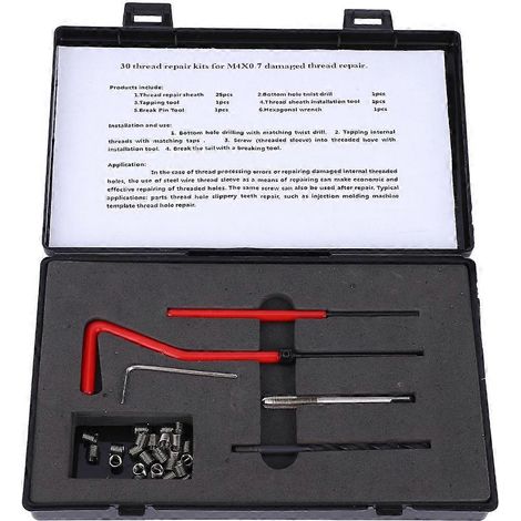 30-teiliges Gewindereparaturset aus Edelstahl, Spiralbohrer, Gewindebohrerschlüssel, Gewindeeinsatzwerkzeug M4x0,7