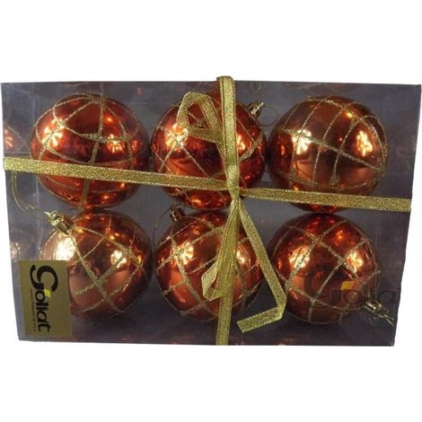 Set di 6 palline decorative in plastica arancione da 80 mm
