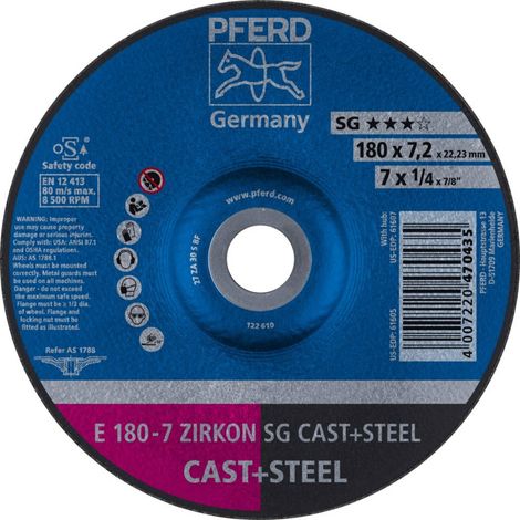 PFERD TOOLS Schruppscheibe E 180x7,2x22,23 mm ZIRKON Leistungslinie SG CAST+STEEL für Guss/Stahl 10 Stk (1/5)