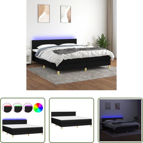 Sommier tapissier - Sommier à lattes de lit avec matelas LED Noir 160x200 cm Tissu (1/5)