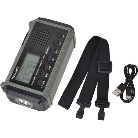 Ortviai Radio d'urgence tout bande AM/FM/SW/WB avec alarme SOS, lampe de lecture et charge solaire/manivelle/USB-C (1/3)