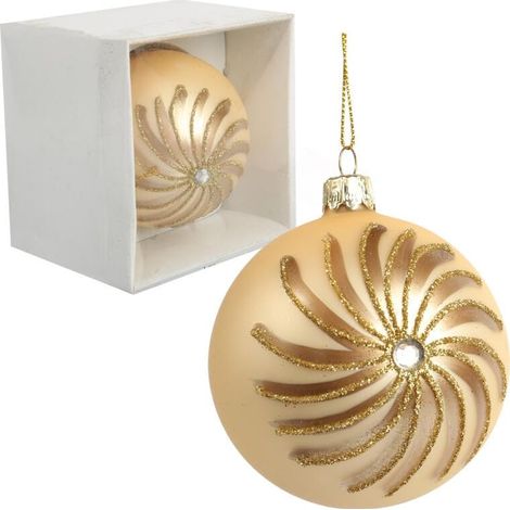 Elegante pallina di Natale in vetro con decorazione glitterata color crema - 8 cm (1/4)
