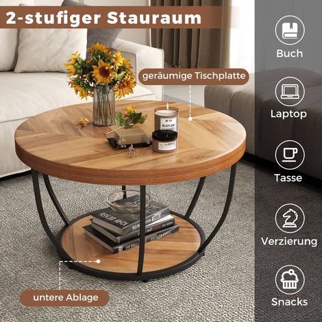 Runder Couchtisch, Gestell aus Holz und Metall, 2-stufiges Design (1/5)