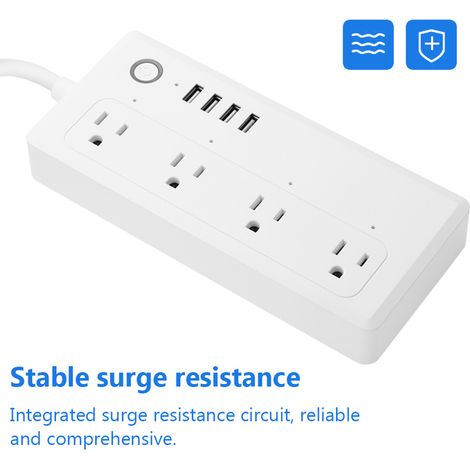 Multiprise intelligente avec protection contre les surtensions, 4 ports USB, commande vocale, Wi-Fi, 100-240 V (norme américaine). (1/5)