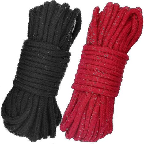 Corde en coton doux, 10 m de long, 8 mm d'épaisseur, résistante et polyvalente. Corde à nouer, corde à lacets (lot de 2, noir + rouge). (1/5)