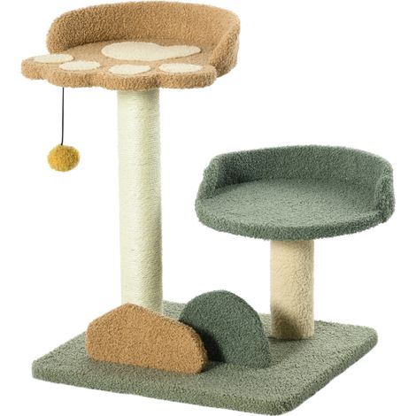 Katzenbaum mit 2 Liegeflächen, Ball und Samtbezug, 43 x 39 x 52 cm