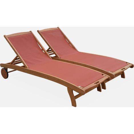 Set 2 lettini prendisole in legno multiposizione con ruote