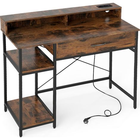 Bureau informatique 106 x 48 x 90 cm avec station de charge intégrée et tiroir spacieux style moderne en bois aggloméré marron