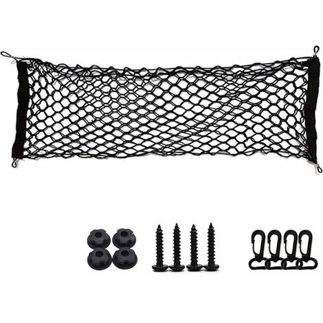 Filet de rangement double couche pour coffre de voiture, filet à bagages pour coffre de voiture, filet de rangement domestique, 11040cm, noir. (1/5)