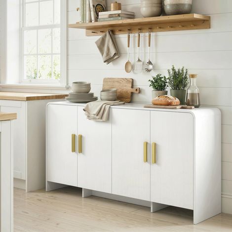 Aparador de Cocina con 4 Estantes 4 Puertas de Cierre Suave Mueble para TV de 72 Pulgadas 152x40x80 cm Blanco (1/5)