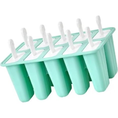 Grüne, antihaftbeschichtete Eiscremeform aus lebensmittelechtem Silikon mit 10 Fächern für selbstgemachtes Eis. (1/5)