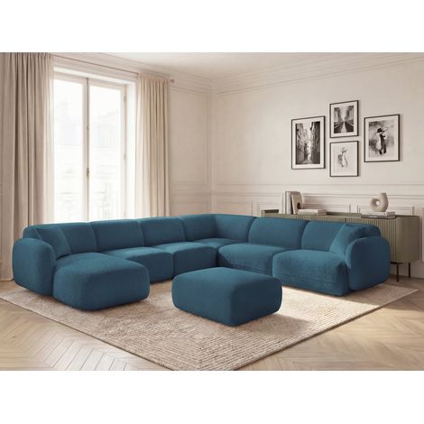 BOBOCHIC - Canapé panoramique fixe modulable ANDA avec 4 chauffeuses, 1 méridienne, 1 angle et 1 pouf Angle droit  Bleu clair