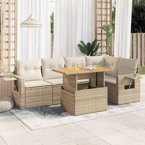 vidaXL Juego de sofás jardín con cojines 6 pzas ratán sintético beige (1/5)