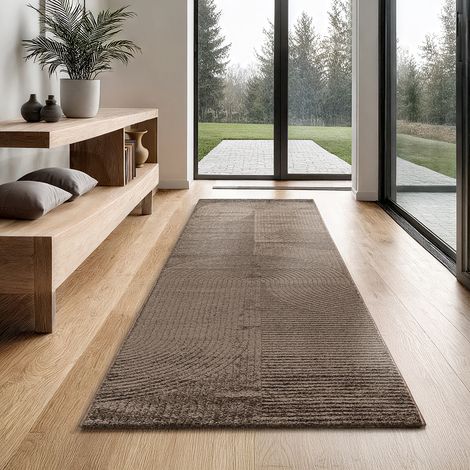 Everest tapis salon chambre court poil 3d doux marron