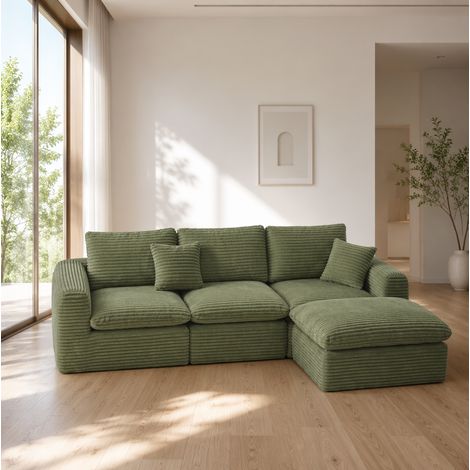 Sofá esquinero modular de 3 plazas 280 x 180 x 65 cm verde DESVIAE (1/5)