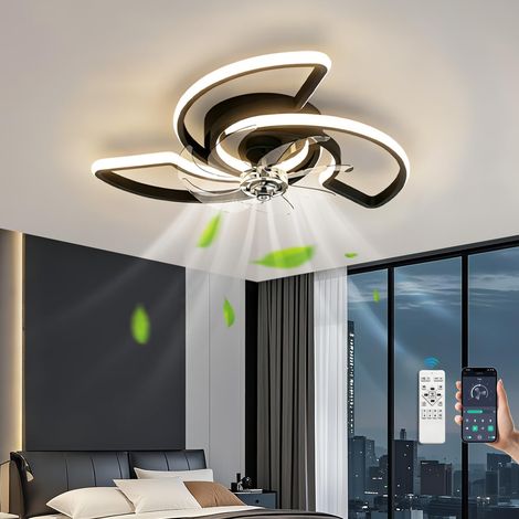 Plafonnier ventilateur noir – Spirale 60cm – Moteur silencieux – 6 vitesses – Télécommande – Bureau/chambre