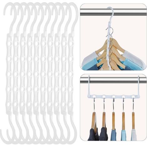 House Day Lot de 20 cintres Magiques Blancs en Plastique pour économiser de l'espace et Ranger Les vêtements - Cintres Multiples Robustes pour vêtements Lourds, dortoir, Chambre à Coucher, Maison, (1/5)