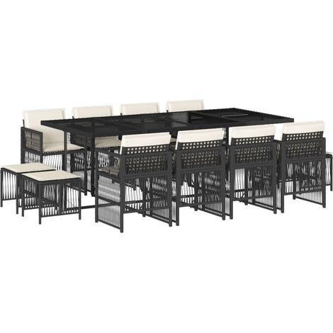 Set comedor de jardín con cojines 13 pzas ratán sintético negro vidaXL (1/5)
