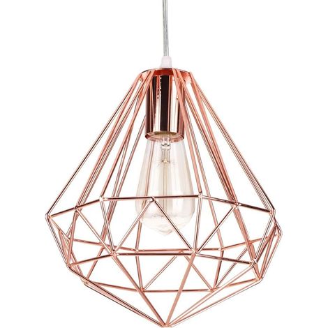 Suspension Luminaire Moderne Style Industriel Abat-Jour Cage en Métal Or Rose Diamant 25CM pour Chambre Salon Salle à Manger (1/5)