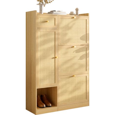 CHICFURN Scarpiera 80,5 x 25 x 125 cm in truciolare naturale, 3 ante a ribalta (1/5)