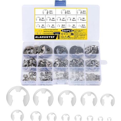 500 Pièces Circlips E-Clip Externes, Bagues de Retenue à Ouverture Interne (1/5)