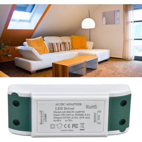 Alimentation LED 24V DC 0.75A 18W, Transformateur à Courant Constant pour Bandes LED, Silencieux, AC100‑240V
