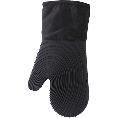 Set of 2 heat-resistant gray kitchen gloves with textured silicone grips. (1/5)