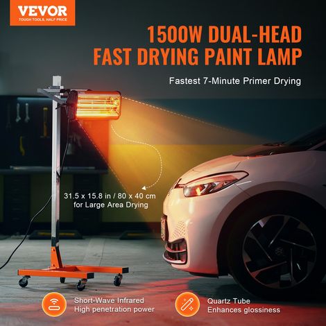 Lampe polymérisation infrarouge, 1500 W, séchoir peinture voiture avec support, minuterie 1-60 min, chauffage cabine cuisson pulvér… (1/5)