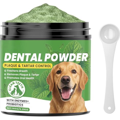 Poudre Fraîcheur Chien Produits Nettoyants Dentaires pour Chiens Rafraîchisseur d'Naturel 150g avec Cuillère, Accessoires pour Animaux Toutes Races et Âges (1/5)