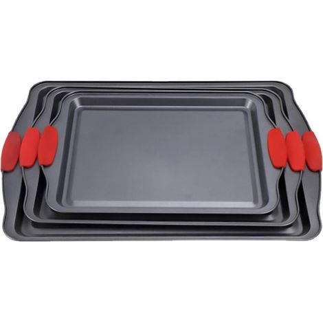 Ensemble de 3 plaques de cuisson rectangulaires antiadhésives, adaptées pour la préparation de biscuits et gâteaux (1/5)