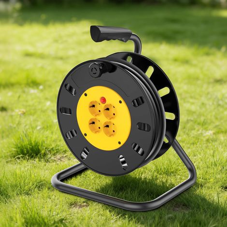 enrouleur de câble à 4 prises, rallonge extérieure de 15 mètres, adapté au jardin, au bricolage, à l'atelier, aux outils électriques et à la maison