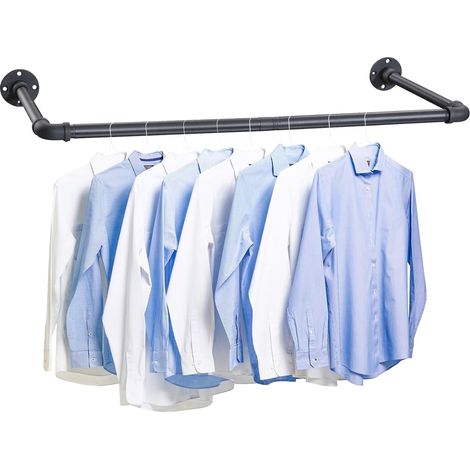Portant à Vêtement Industriel, 120cm Porte à Vêtements Manteaux en Acier inoxydable Amovible Rustique à Fixation Murale, Porte Vêtements Murale Rétro Style Loft pour Magasin, Salon, Armoire/Noir Mat (1/5)