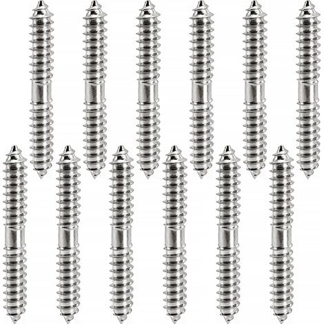 12 Pièces M8x60mm Vis à Double Extrémité, Tête Double Extrémité Bois à Bois, Boulons Filet Autotaraudeur, pour Fixation de Meubles, Connecteur de Travail, Argent (1/5)