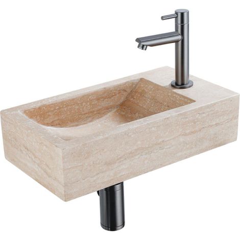 Saniclass Fuente Ensemble lave-mains - 40x22x10cm - trou de robinet à droite - robinet de lave-mains gunmetal brossé PVD - bonde - siphon abaissé - (1/5)