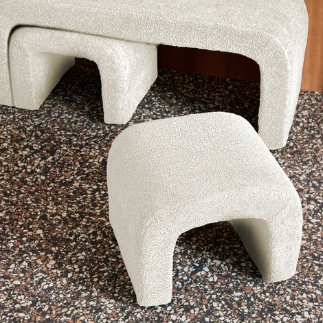Banc et tabourets gigognes bouclette blanc L 112 x P 40 x H 45cm - Ino (1/5)