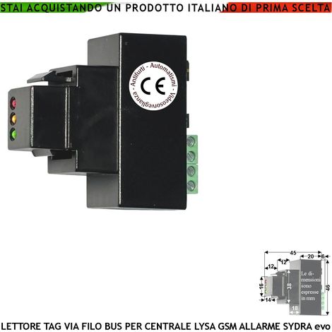 Lettore Chiavi Avvicinamento Per Centrale Allarme Lysa evo GSM Collegamento BUS Tre Led Segnalano Stato Funzioni Antifurto Contenitore LAN 503 Universale Codice Indirizzo TAG Univoci Protezione IP34 (1/4)