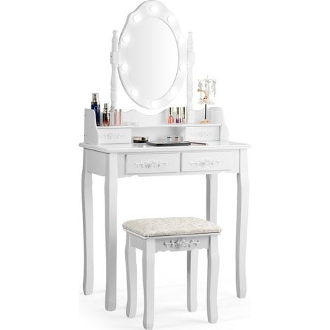 Set da toeletta classico con sgabello lampadine a led tavolo da trucco 75 x 40 x 146 cm bianco 88323098 88323098 88323098 88323098 88323098 88323098 88323098 88323098 88323098 88323098 88323098 883230