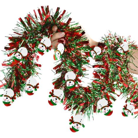 Weihnachtsgirlande mit Schneemann-Motiv, rot-grün, 2M, Lametta, Tannen-Deko