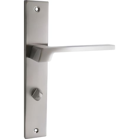 domino Türgriff 78 Drückergarnitur WC - Badezimmer Set Links & Rechts Türbeschlag für WC/Badezimmertüren L-Form Türbeschläge aus Aluminium Nickel Türdrückergarnitur CANTORO M9 (1/5)