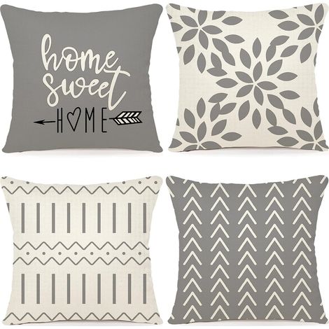 Ineasicer Lot de 4 Housse de Coussin Décoratif Canapé Taie d'oreiller Housses de Coussin en Lin d'extérieur Décoration pour Chambre, Chaise, Lit,Jardin 40x40CM, Gris (1/5)