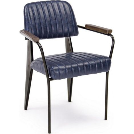 Sedia Nelly stile vintage in ecopelle con braccioli blu 84 h cm (1/5)