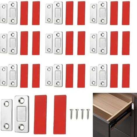 10 Pièces Aimant Porte Placard, Aimants auto-adhésifs pour portes, Invisibles Clôtures, Tiroirs, Portes Coulissantes, avec Bande Adhésive et vis, Finition Acier Inoxydable Résistante - (1/5)