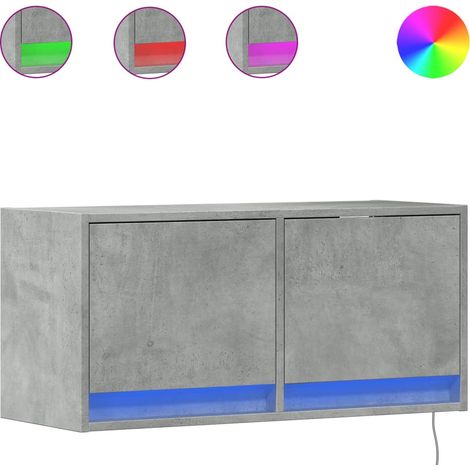 Mobile TV  Armadietto TV  Mobile Porta TV a Parete con Luci LED Grigio Cemento 80x31x35 cm (1/4)