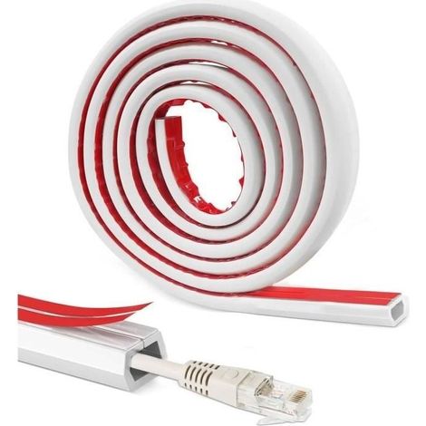 3M Goulotte Passe Cable Self-adhesive,Cover Cable TV Wall-mounted,Goulotte Electrique Outdoor,Cover Cable Floor for Cacher 1 Power,White (1/4)