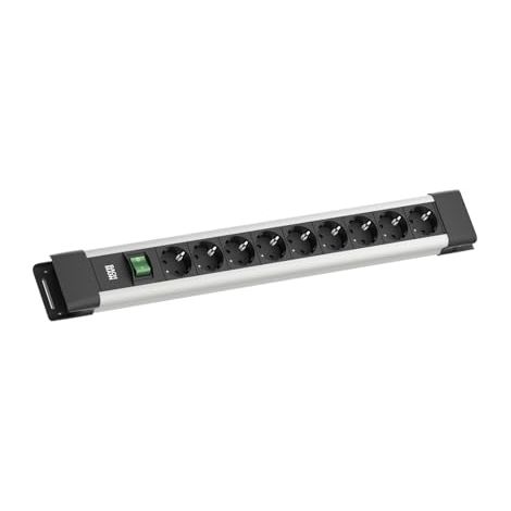 Bachmann CONNECTUS - Regleta de 9 enchufes (Resistente, con Interruptor y Cable de 2 m), Color Gris y Negro