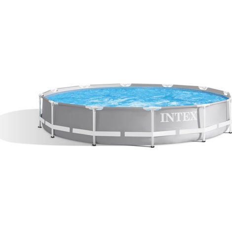 Intex 26712NP – Piscina Fuori Terra Prisma Frame Rotonda, Pompa Filtro 2006 L/h, 6503 L, Acciaio e PVC, Grigio, 366x76 cm (1/5)
