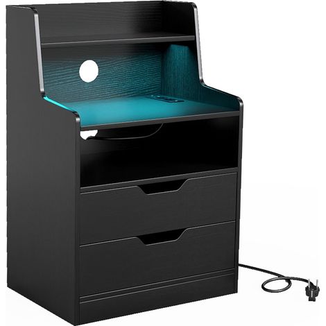 Mesita de noche led con estacion de carga 2 cajones color negro 235369281 (1/5)