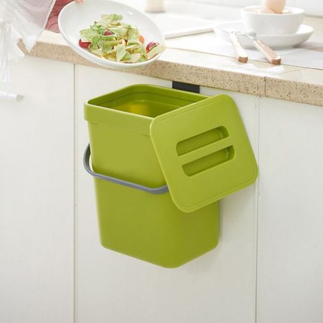 Poubelle à compost de cuisine 3L Poubelle à déchets de cuisine Poubelles ménagères suspendues avec couvercle, vert (1/5)